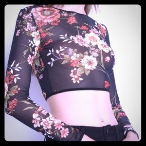See thru the flowers cropped top